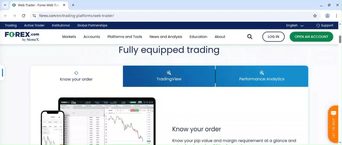 Plataforma Advanced Trading de Forex.com con gráficos en tiempo real