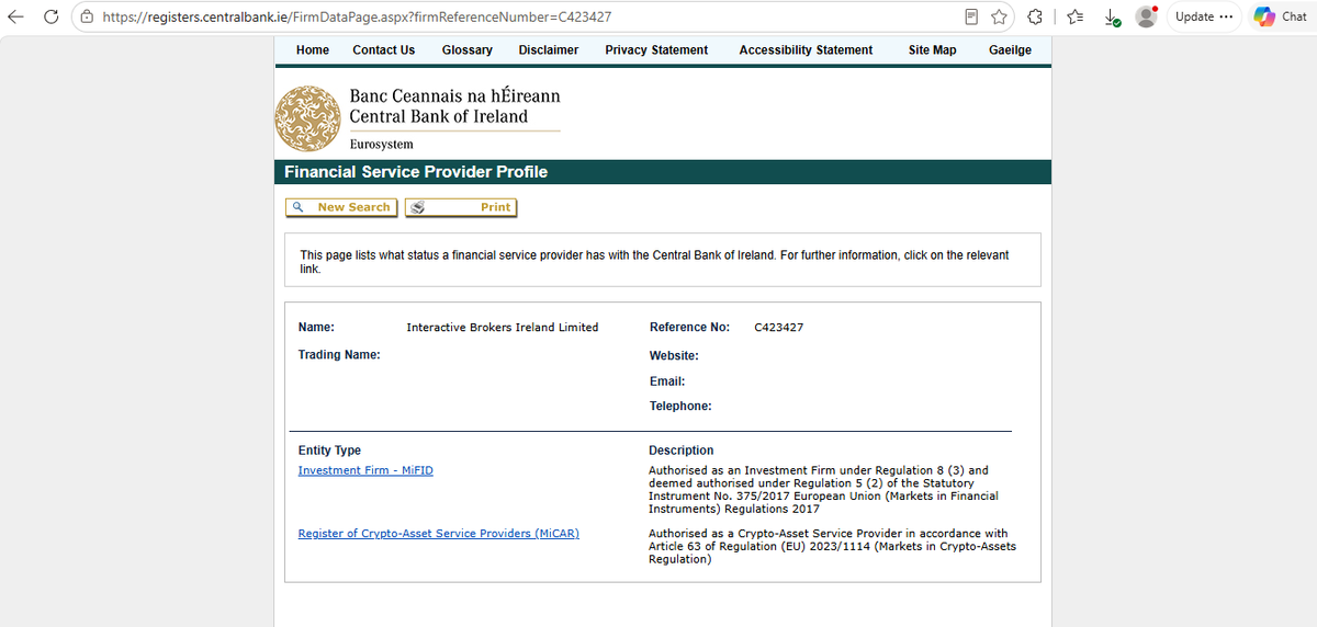 Registro CBI per Interactive Brokers Ireland Limited con stato di autorizzazione