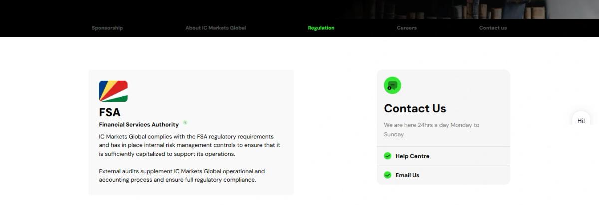 Página de regulación oficial de IC Markets - licencias ASIC, CySEC y FSA Seychelles