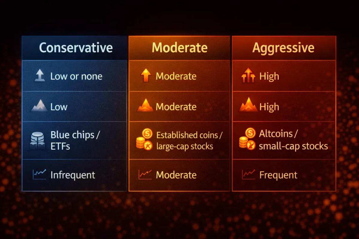 Comparison chart of conservative, moderate, and aggressive trading risk profiles