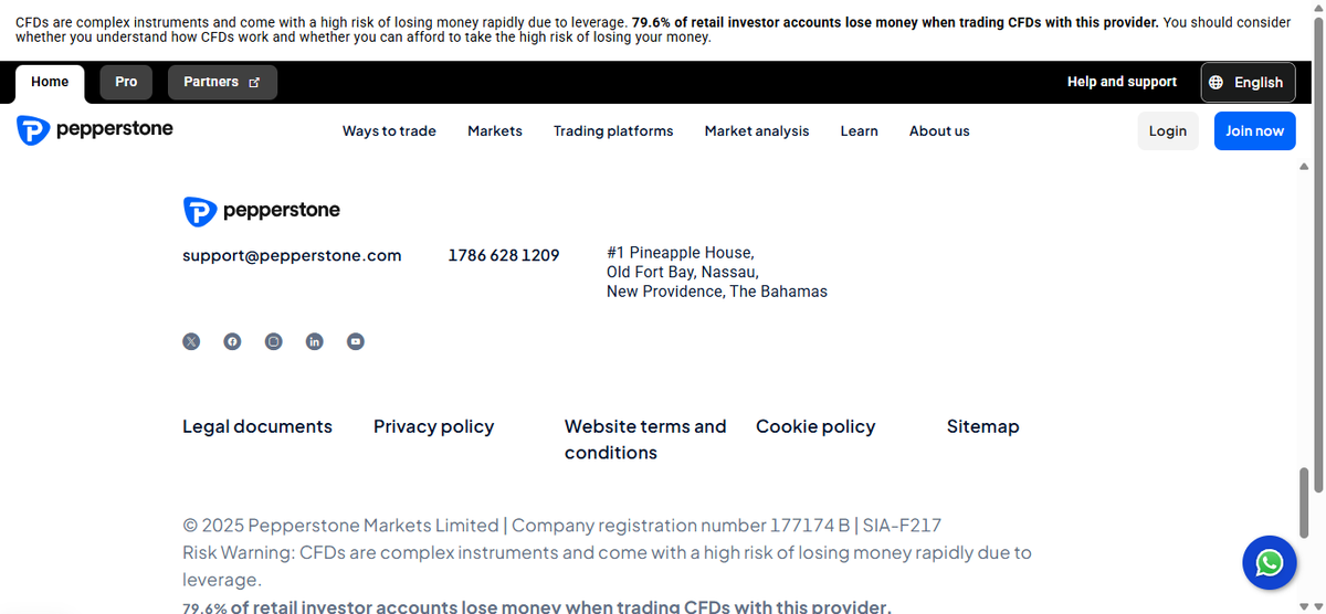 Registro de la SCB Bahamas con la licencia SIA-F217 de Pepperstone Markets Limited