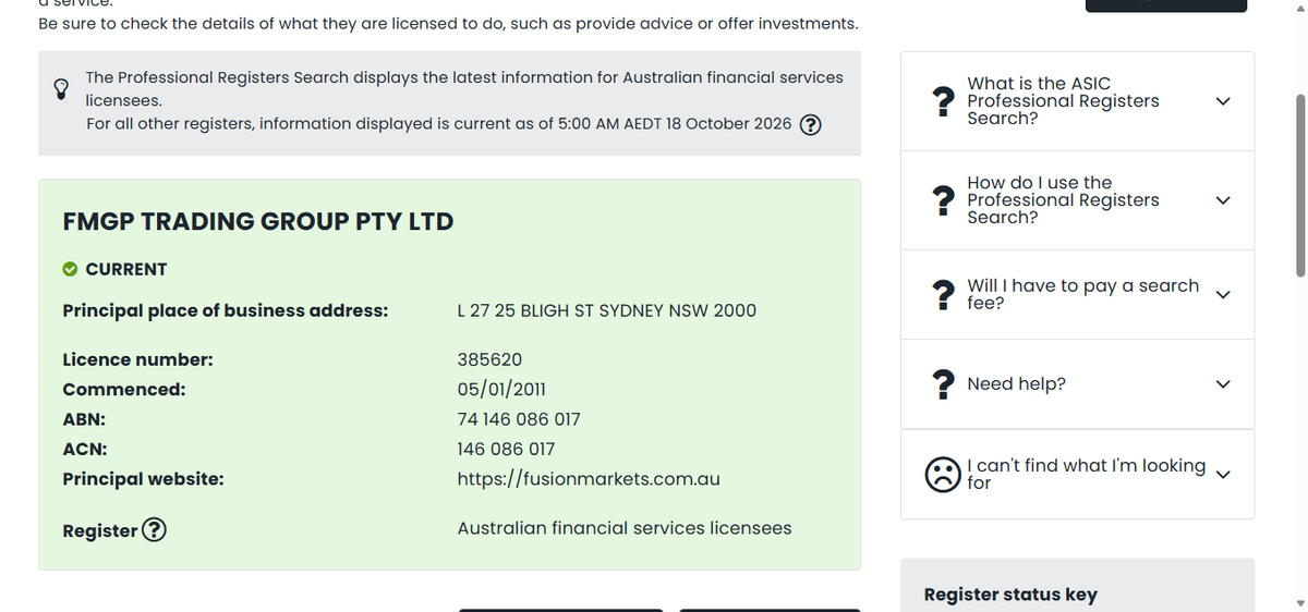 Registro ASIC mostrando la licencia AFSL 385620 de Global Prime Pty Ltd
