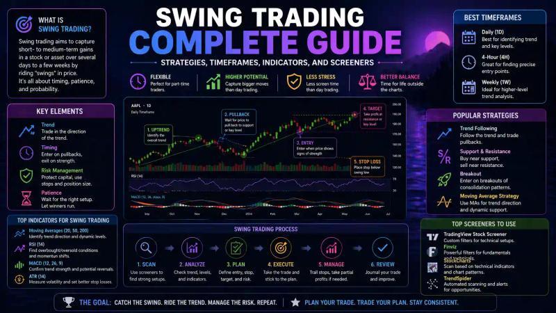 Swing Trading Complete Guide: Strategies, Timeframes, Indicators, and Screeners