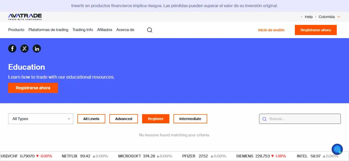 AvaAcademy plataforma educativa de AvaTrade con cursos de trading para todos los niveles