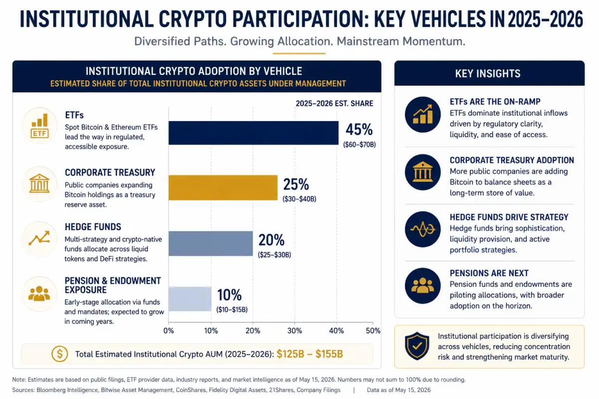 Types of institutional crypto adoption vehicles 2025 2026 market overview