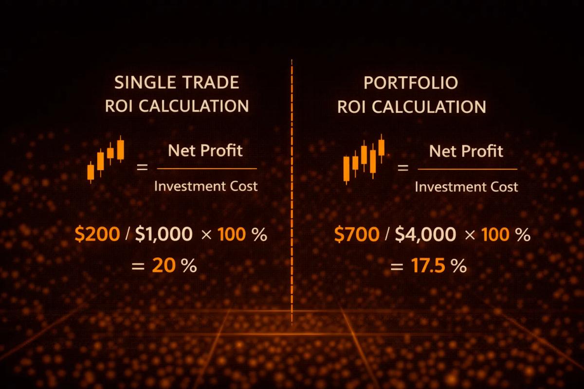 Comparison of single trade ROI calculation versus portfolio ROI calculation methods