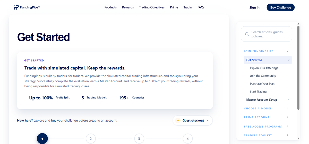 Payouts policy showing profit split tiers and payout schedule information