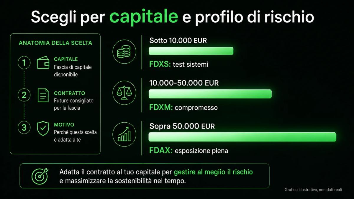 Tre segmenti di capitale con le fasce di rischio consigliato per FDAX, FDXM e FDXS