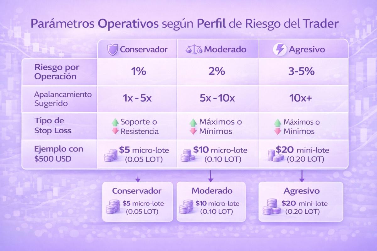 Parámetros operativos recomendados según perfil de riesgo del trader