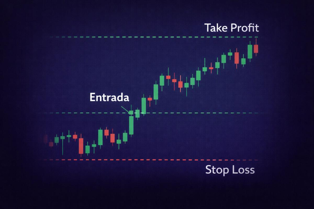 3: Gráfico de velas con nivel de soporte marcado y stop loss colocado ligeramente por debajo, con etiquetas de "Soporte", "Entrada" y "Stop Loss"