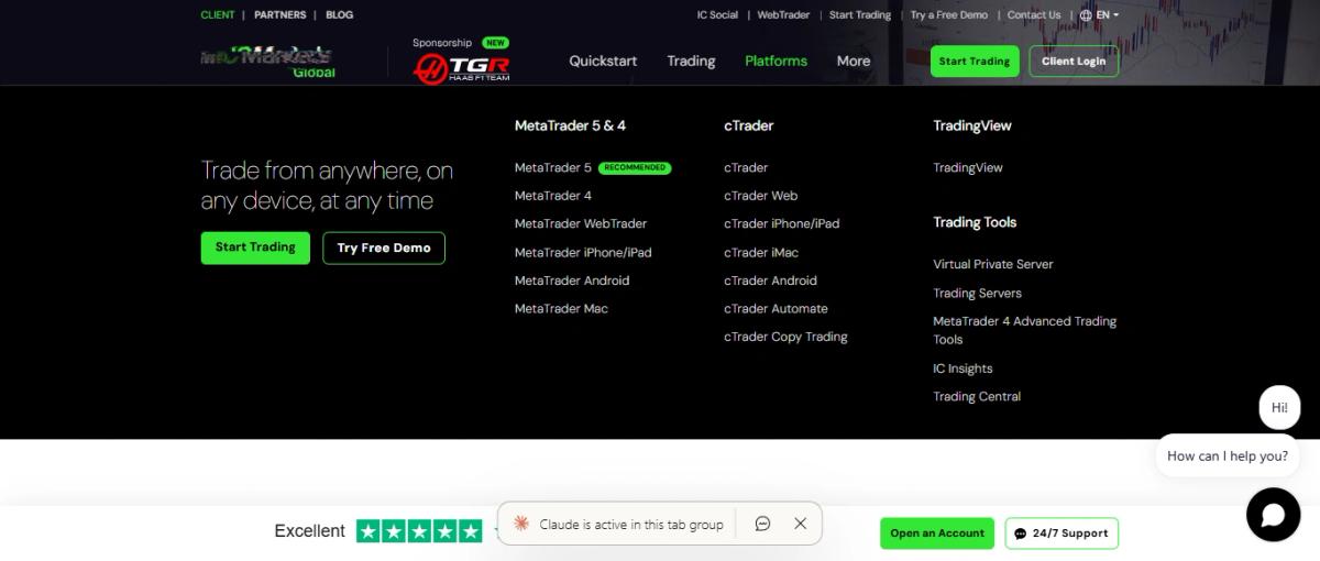 Plataformas de trading de IC Markets - MetaTrader 4, MetaTrader 5, cTrader y TradingView disponibles