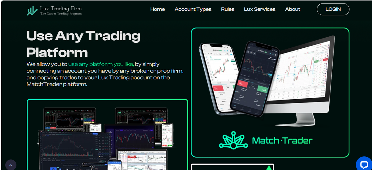 Pagina piattaforme di Lux con elenco delle piattaforme supportate e condizioni di trading