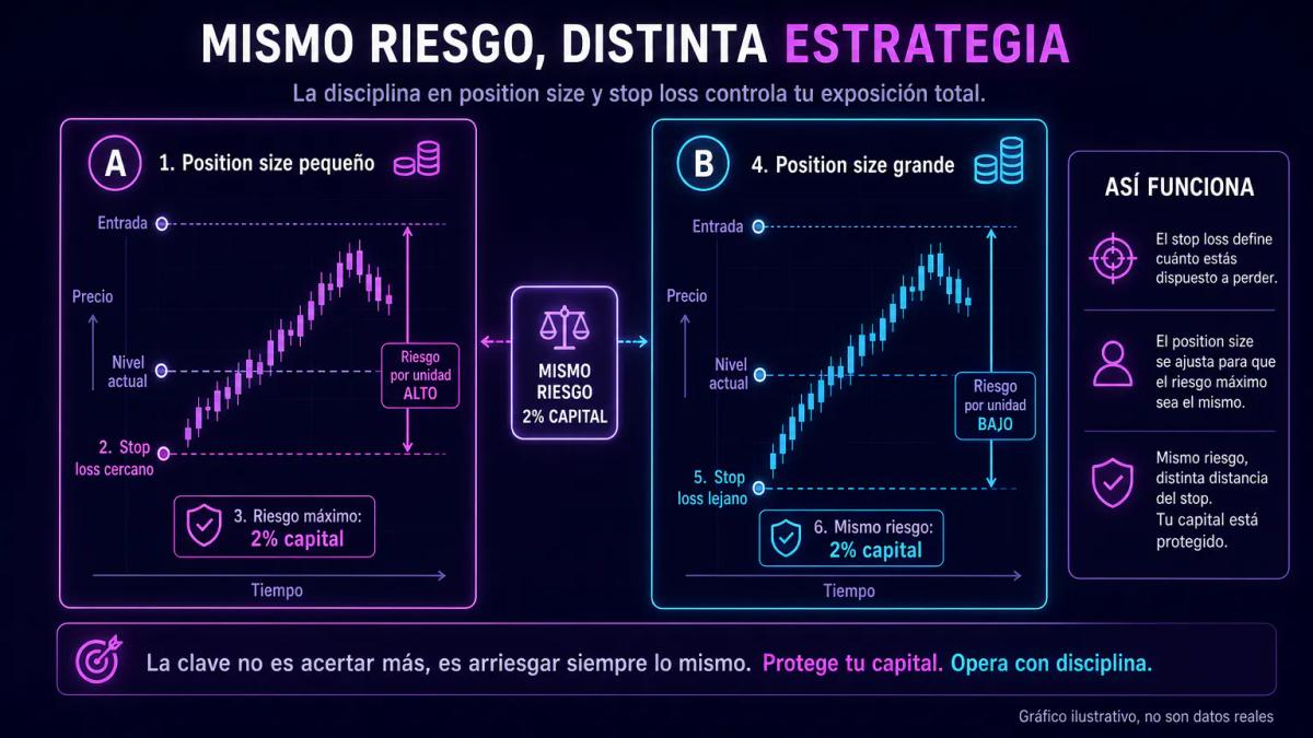 Diagrama de relación entre tamaño de posición, stop loss y riesgo total en una operación