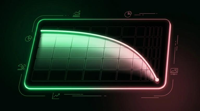 Grafico a candele con linea di decadimento temporale che accelera verso la scadenza