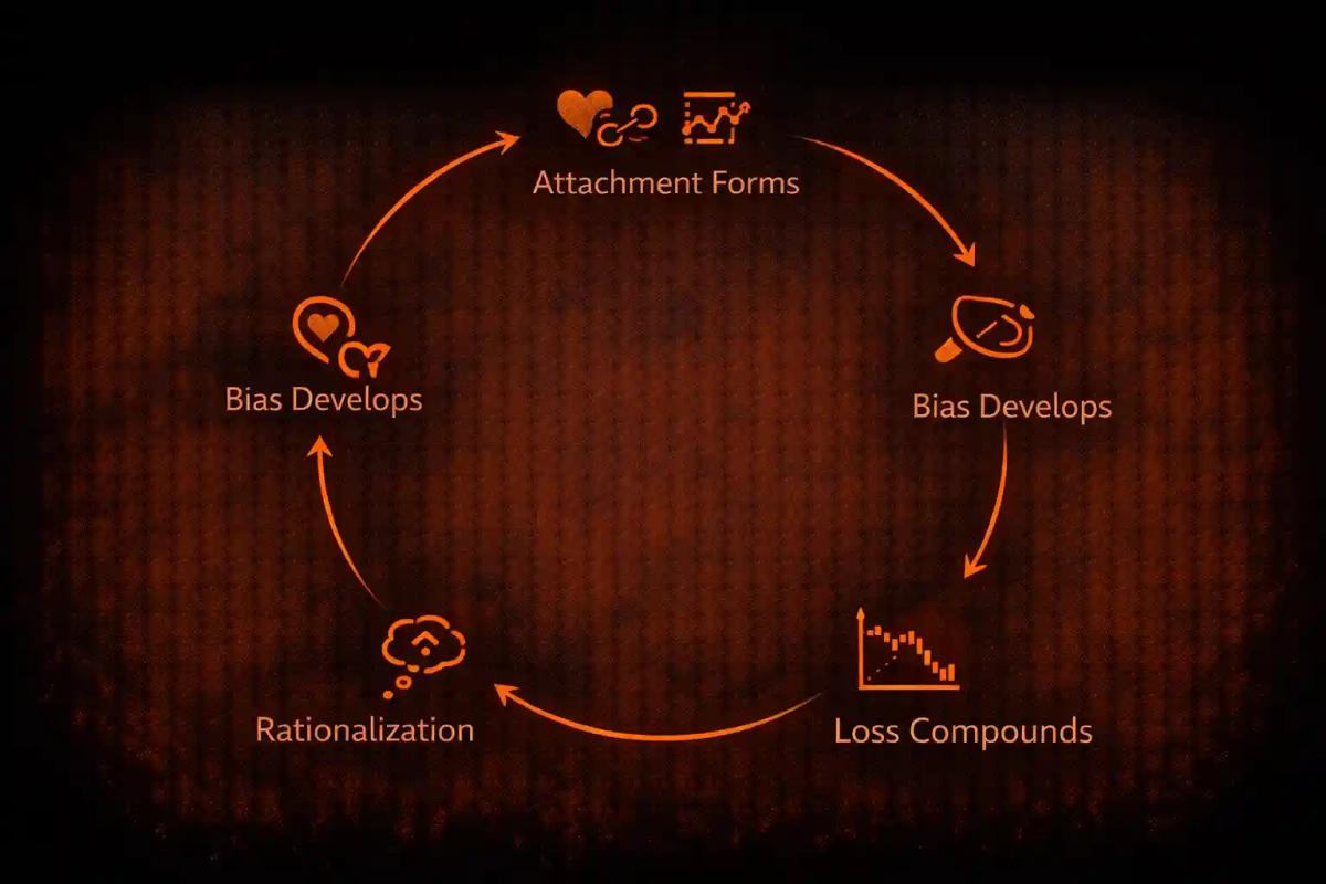 Circular diagram illustrating the five-stage psychological cycle of sentimental trading bias
