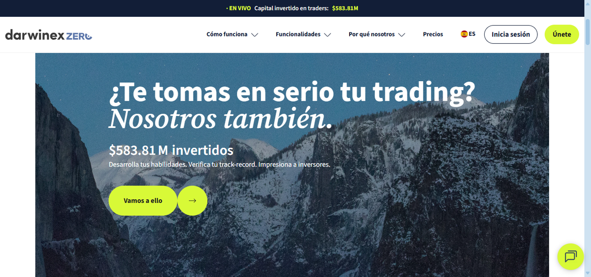 Landing de Darwinex Zero con plan de suscripción y propuesta para traders invertibles