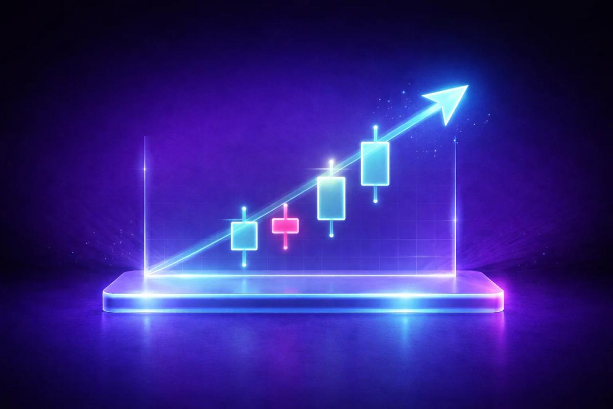 Gráfico de velas 3D simplificado con criterios de entrada claros y señal de acción en cian