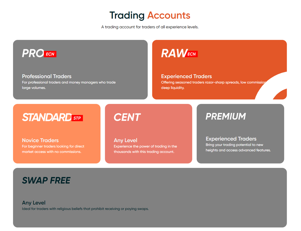 Tipi di conto Vantage: Standard, RAW ECN e Pro ECN con depositi minimi