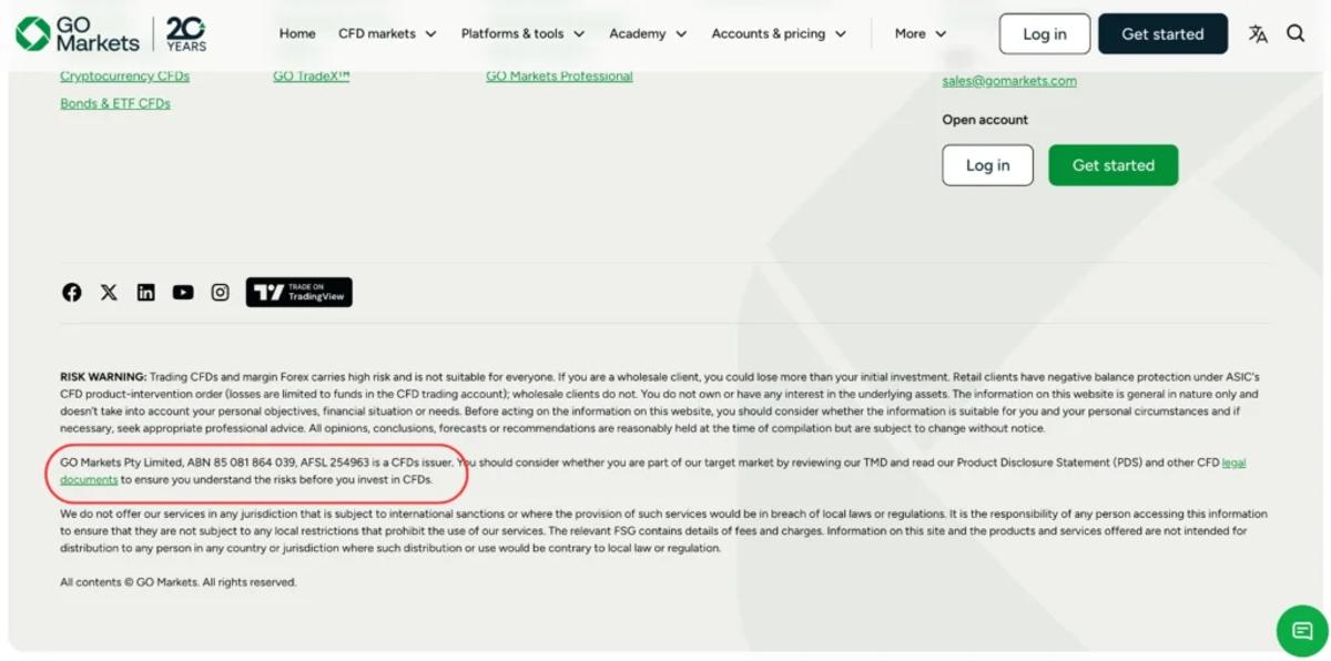 GO Markets footer displaying ASIC license number AFSL 254963