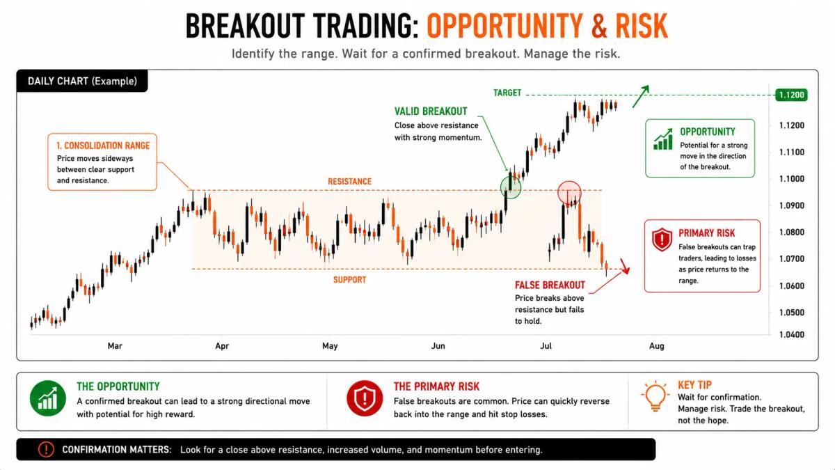 Strategy compatibility matrix showing trend following, breakout, mean reversion, momentum, and range trading against forex, stocks, indices, commodities, and crypto