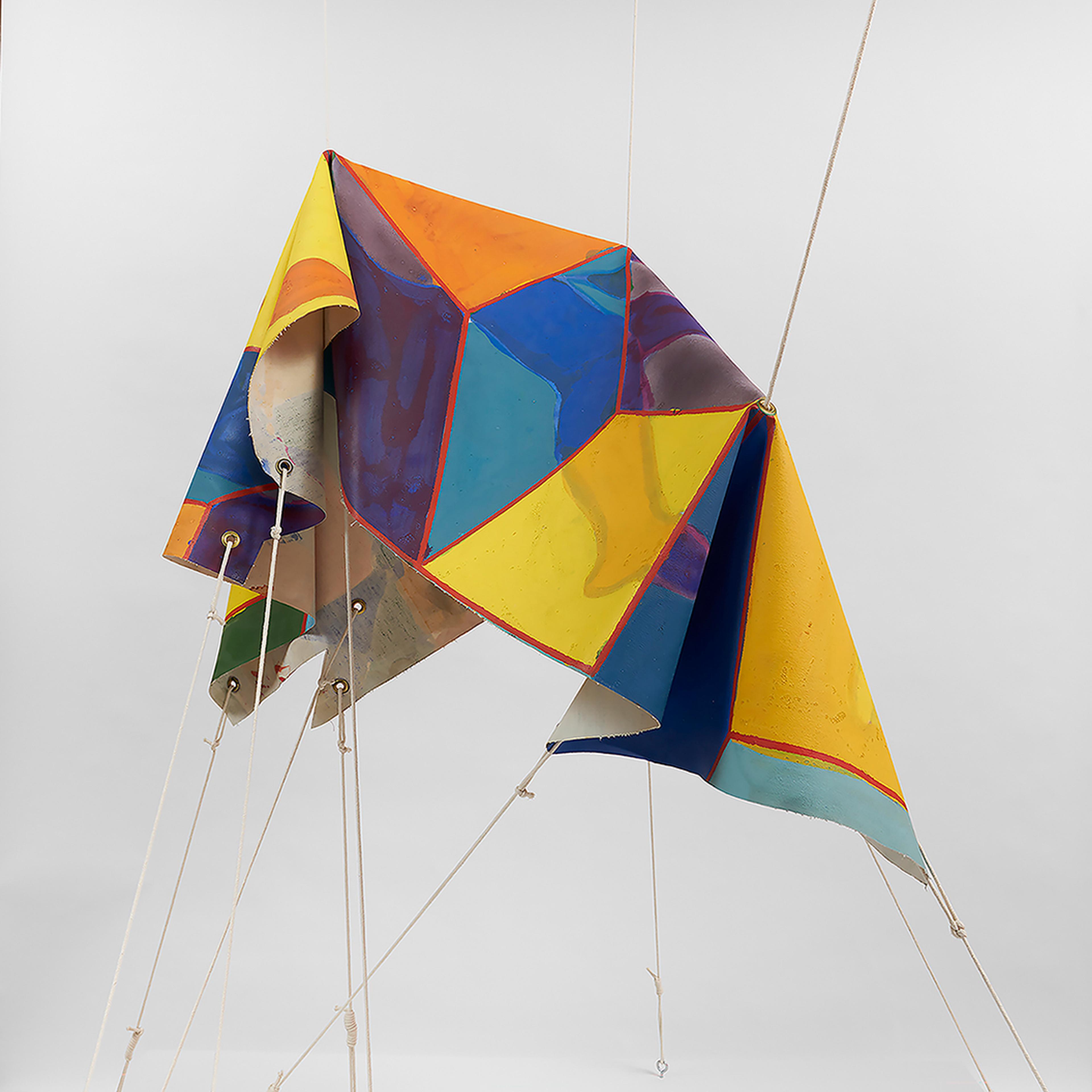 Joe Overstreet (1933-2019), "Boxes", 1970, acrylic on constructed canvas with metal grommets and cotton rope, canvas: 42 1/2 × 39 × 35 1/2 in., installed: 115 × 67 1/2 × 48 in. Art Bridges. Photo: Steve Panceccasio.