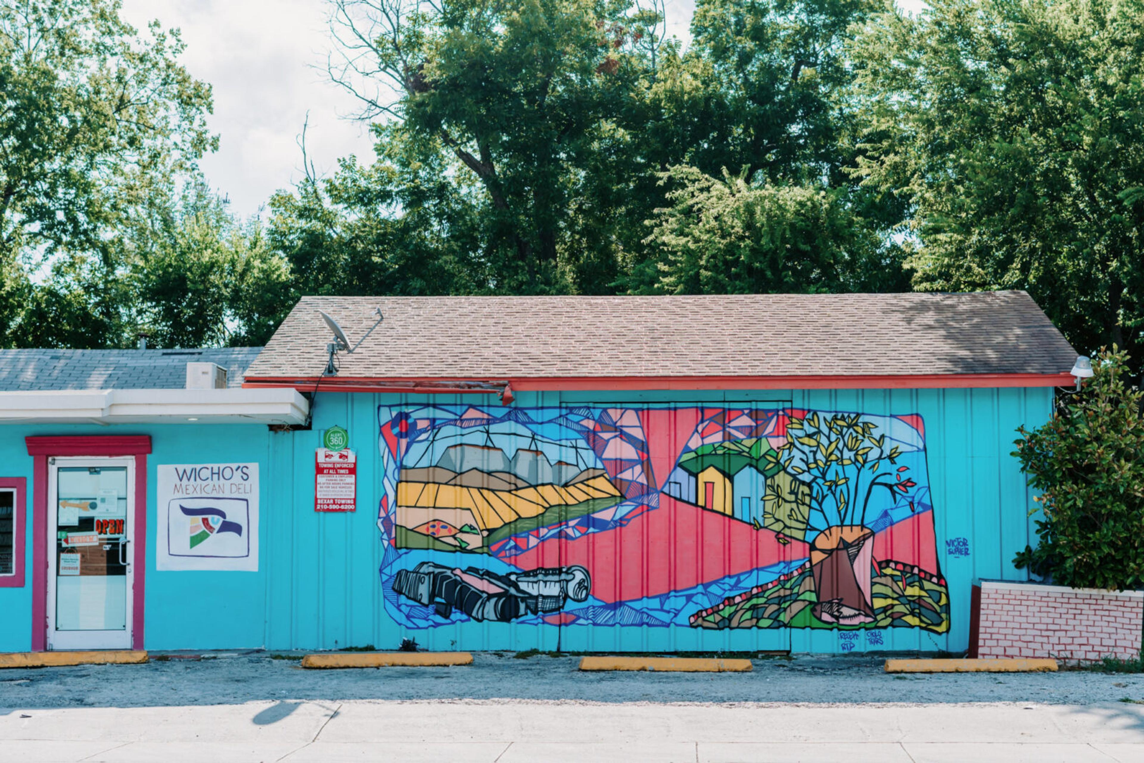 Victor Zarazua's mural at Wicho's Mexican Deli in San Antonio Texas