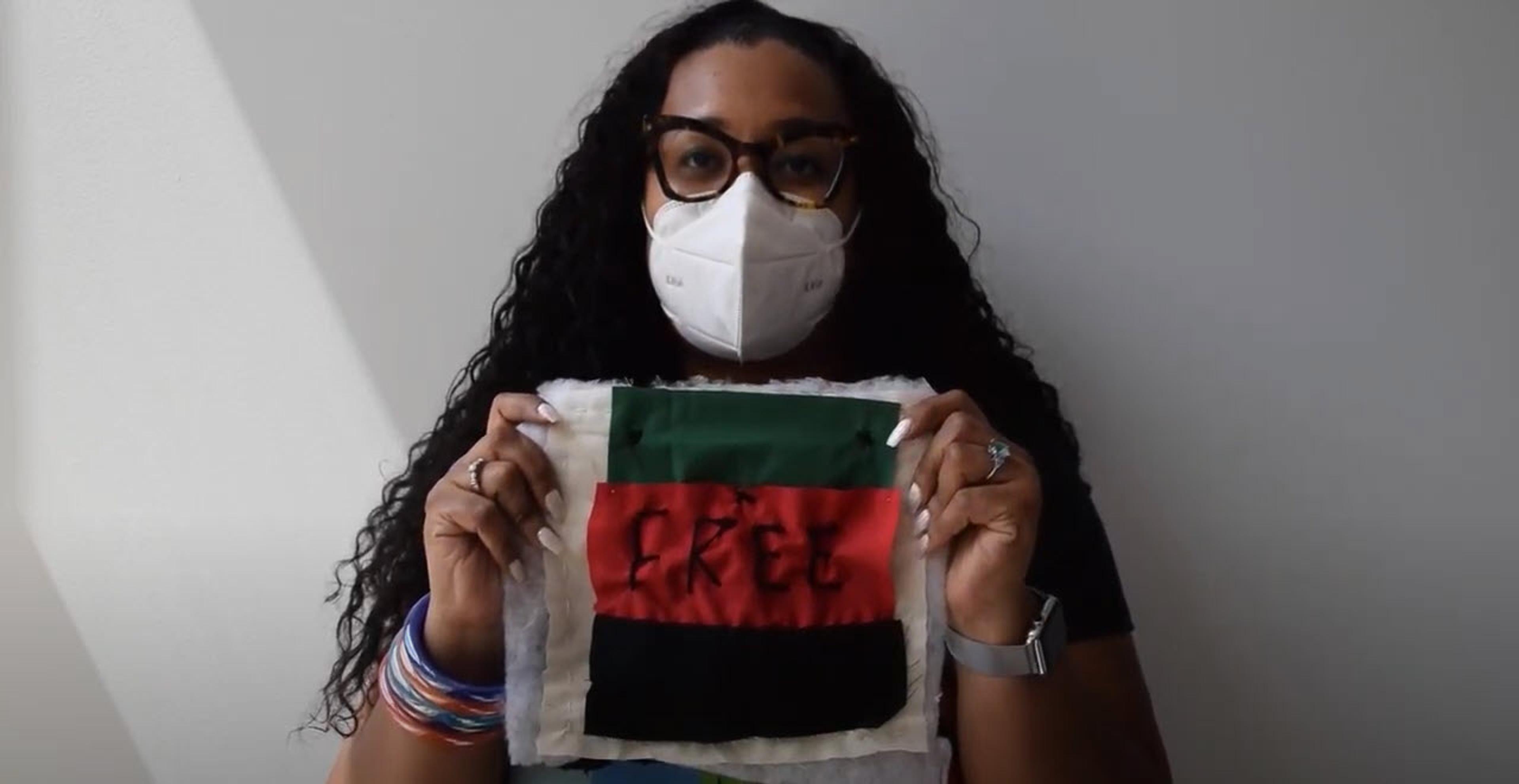 Spoken word artist shares a completed Juneteenth-inspired square that was part of the threads we share quilting and story collection program