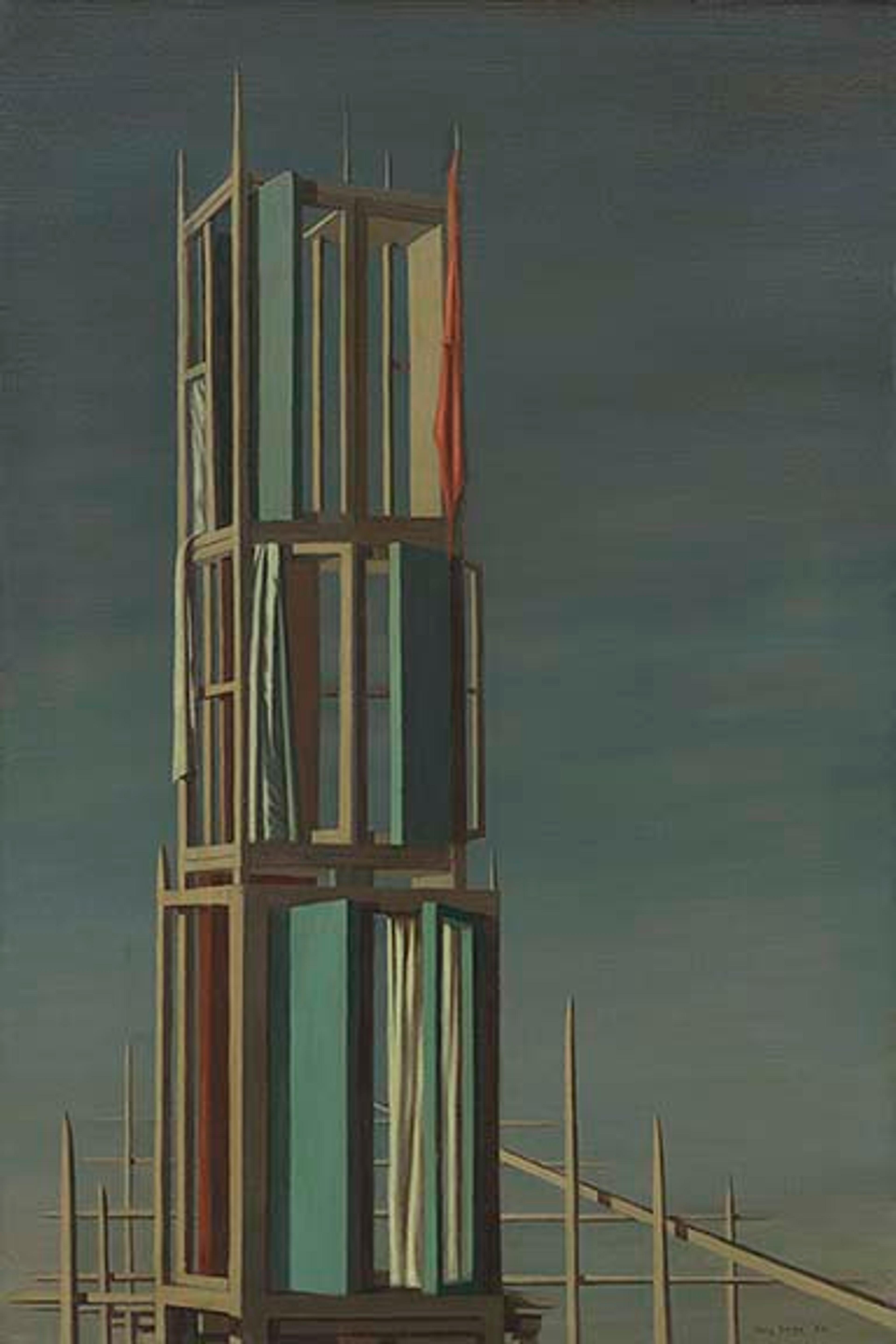 Kay Sage (1898 - 1963), Hyphen, 1954, oil on canvas, 30 x 20 in. The Museum of Modern Art, New York. Purchase.