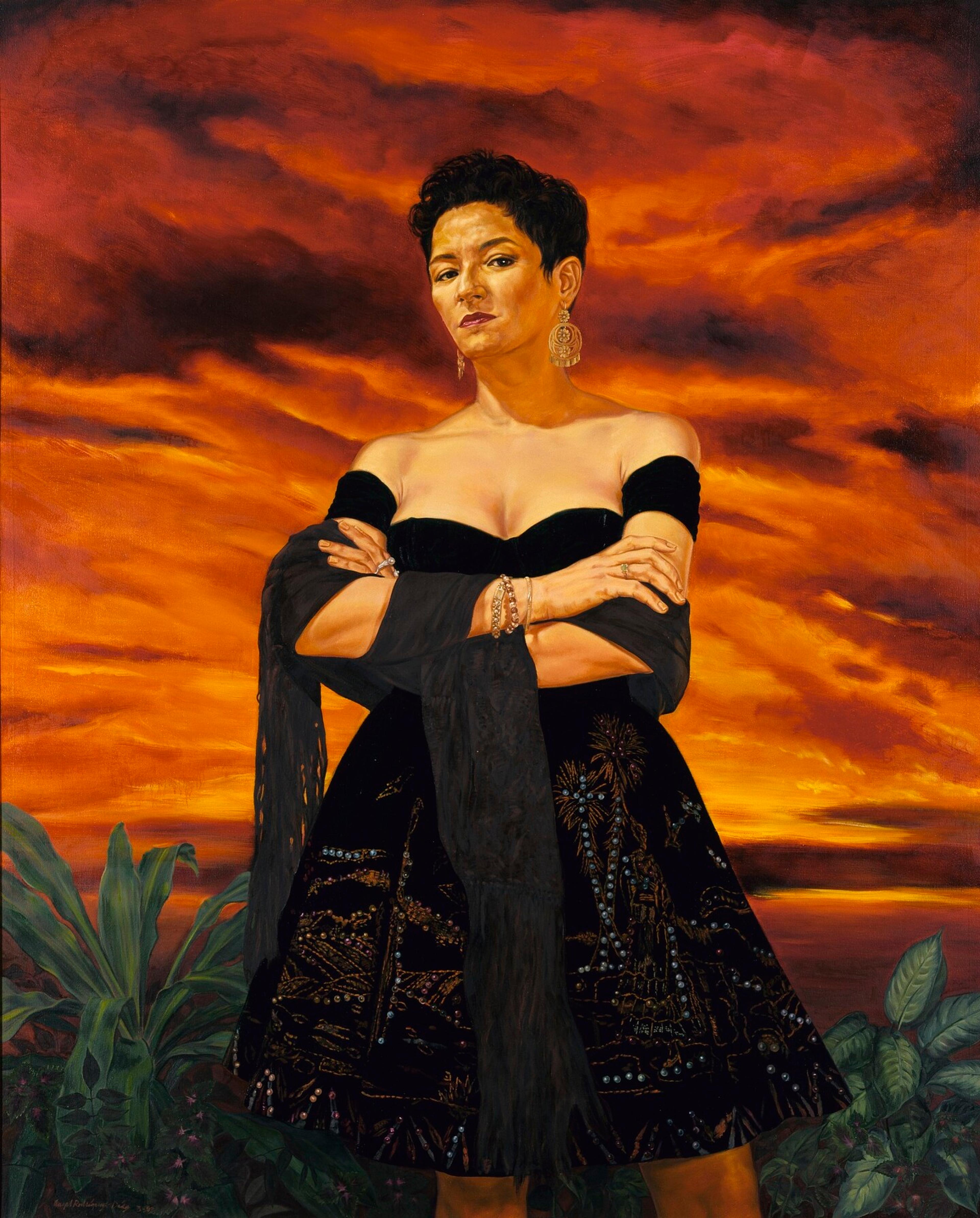 Latina author Sandra Cisneros is the subject of Angel Rodríguez-Díaz’s 1993 oil painting The Protagonist of an Endless Story.