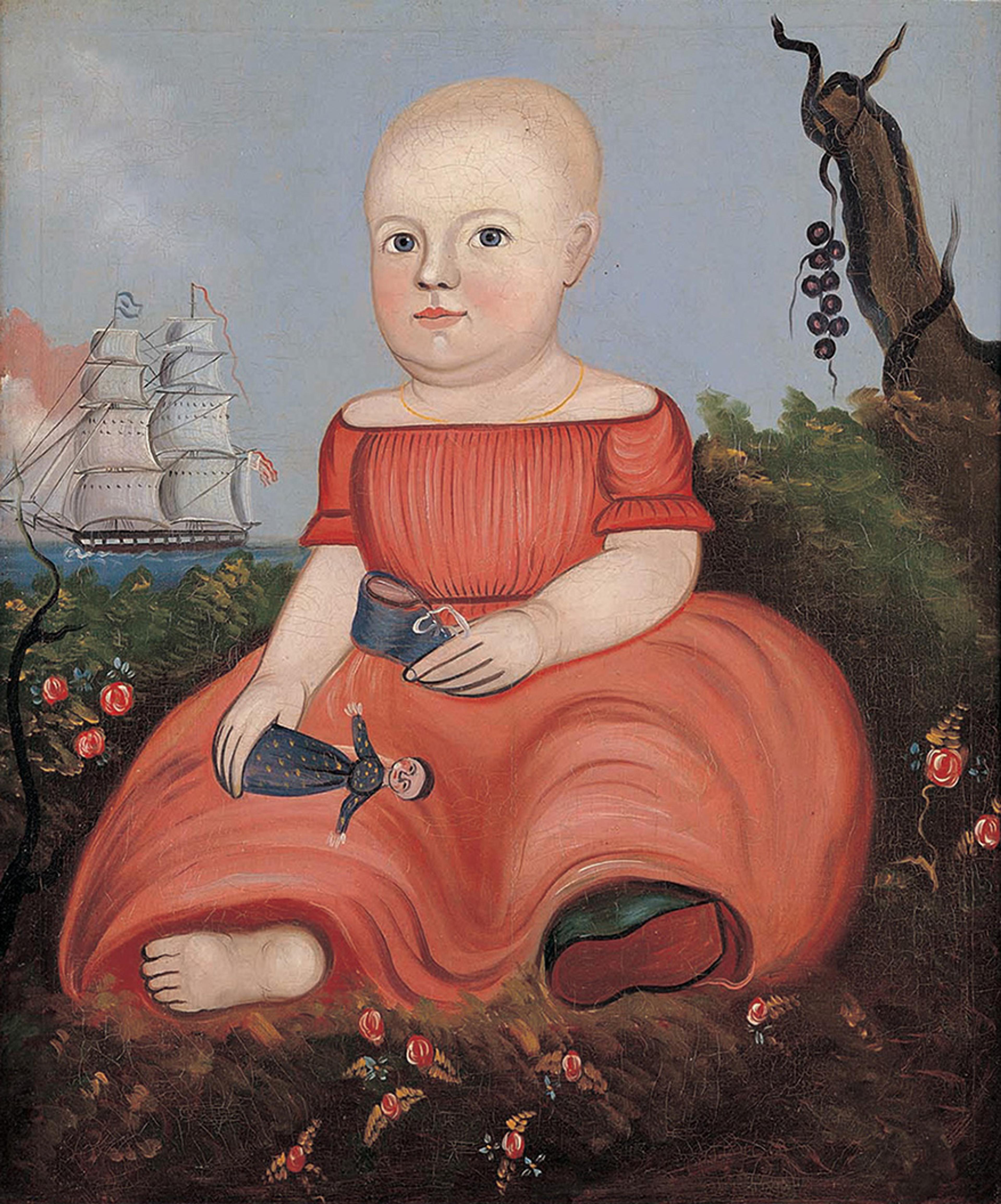 George G. Hartwell Child Holding Doll and Shoe Collection Loan Partnership American Folk Art Museum