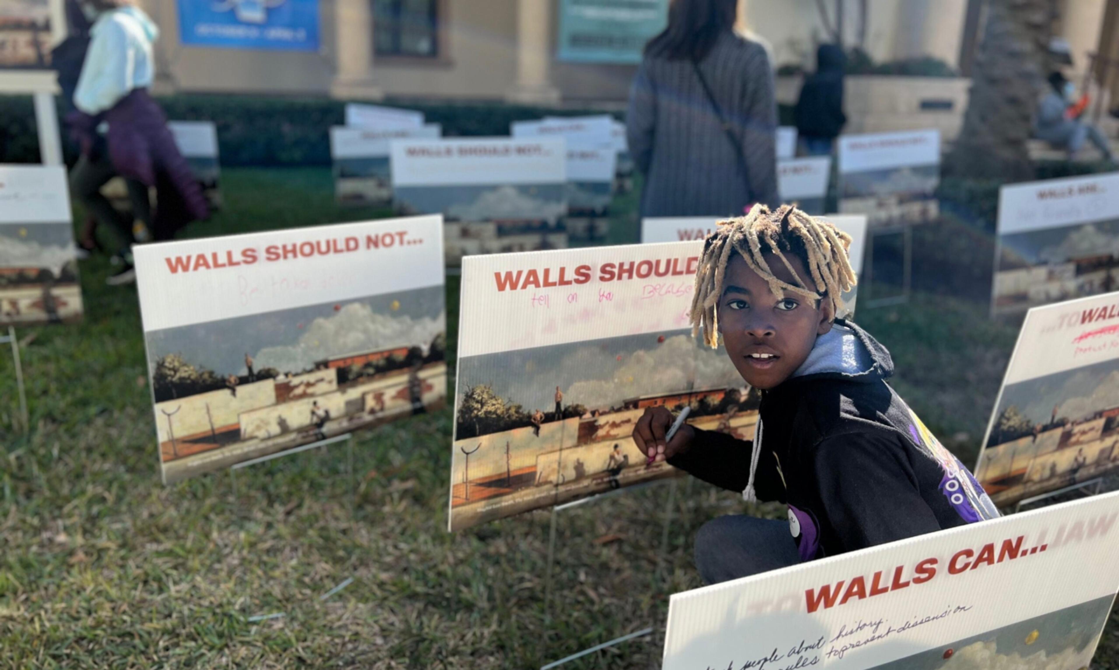 Our Walls Real and Imagined Yard Sign with Boy