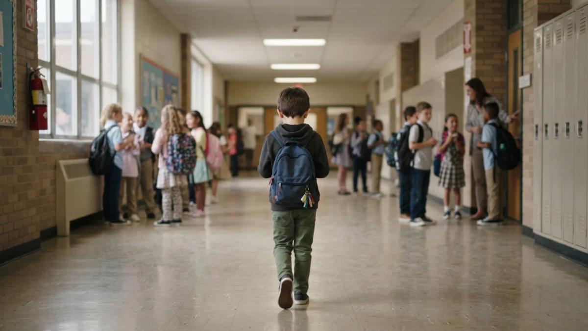 The emotional weight of starting a new school illustration
