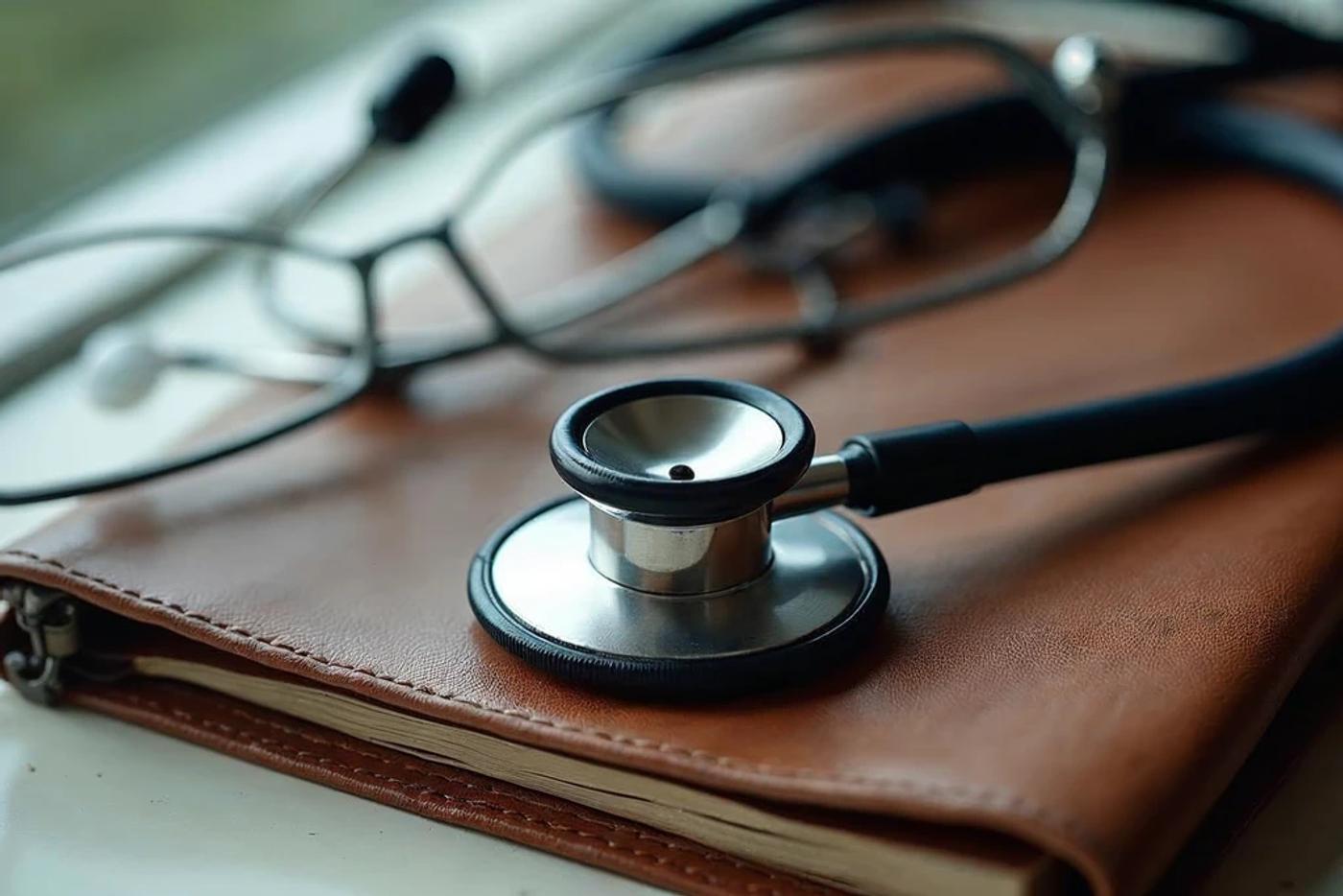 stethoscope and glasses representing insurance and risk protection planning for physicians