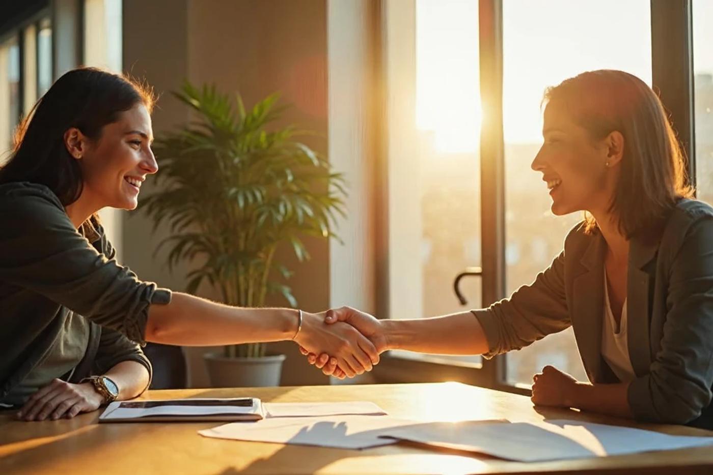 Two professionals shaking hands after a discussion, representing how risky is investing in longevity biotech partnerships and deals
