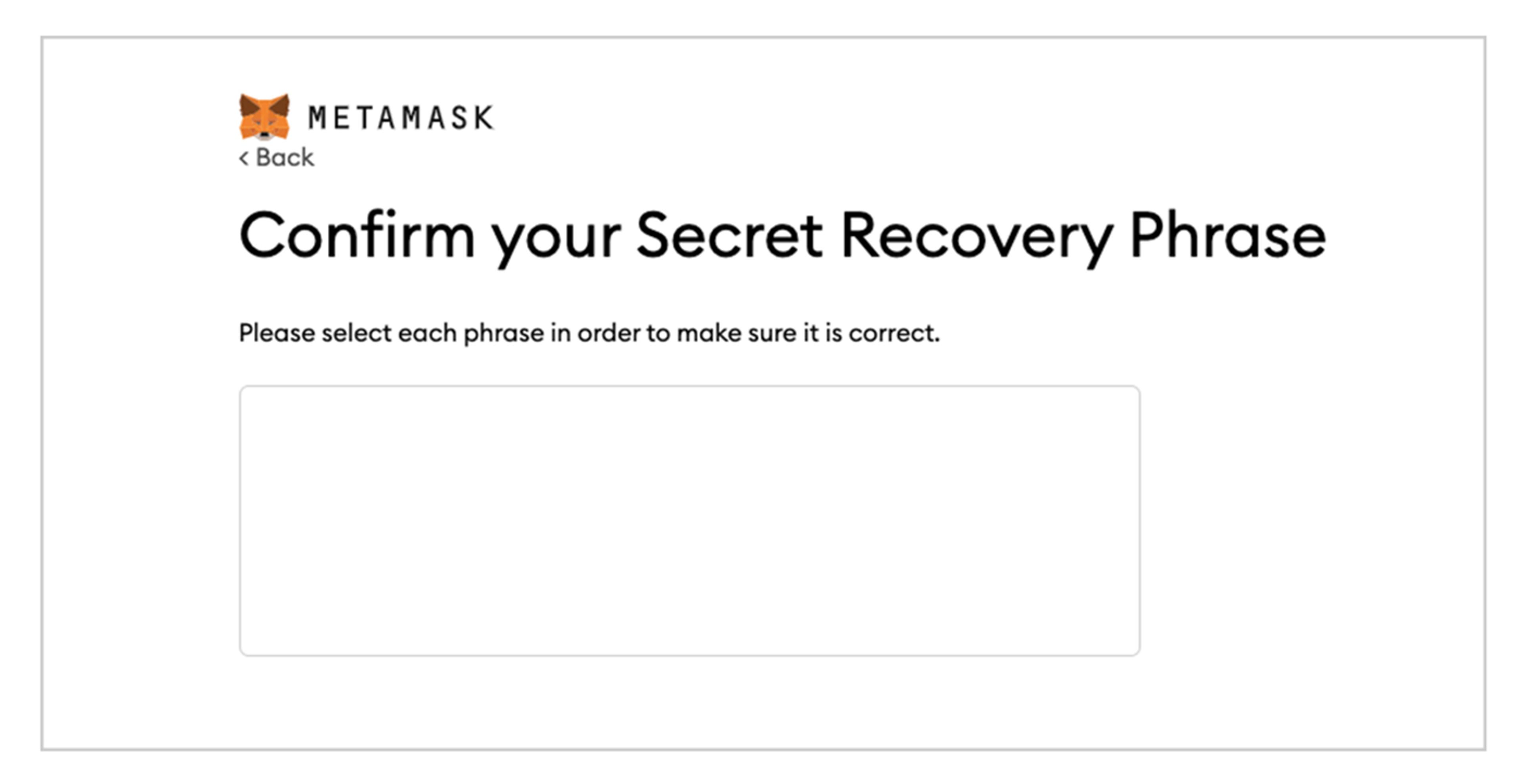 Confirm Your Secret Recovery Phrase screen