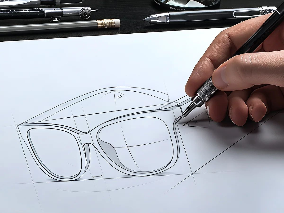 Designer preparing a new sunglasses frame drawing for an ODM project