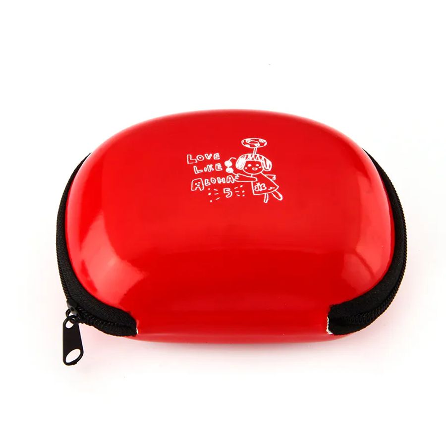Red compact case with a printed graphic for foldable sunglasses