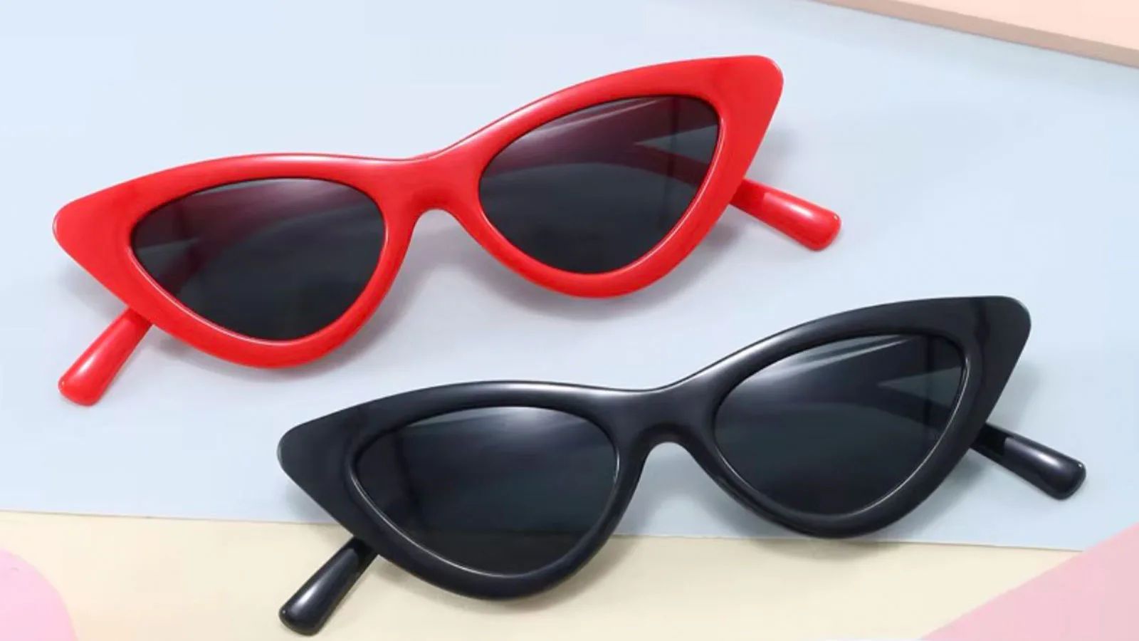 Red and black cat-eye sunglasses illustrating different frame styles