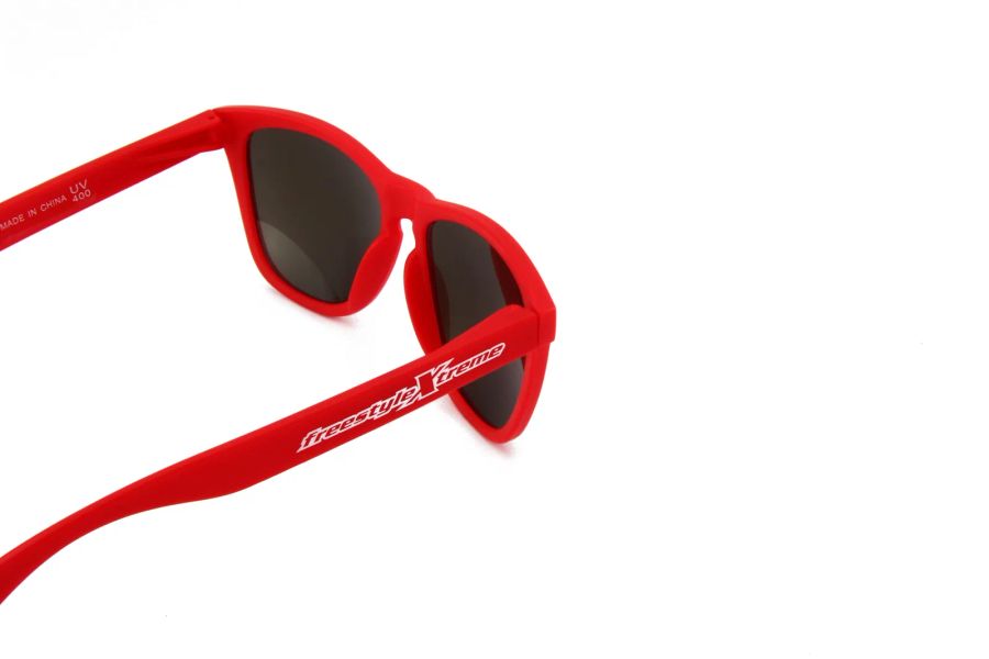 Wide temple with example printed branding on DM-510 custom sports sunglasses