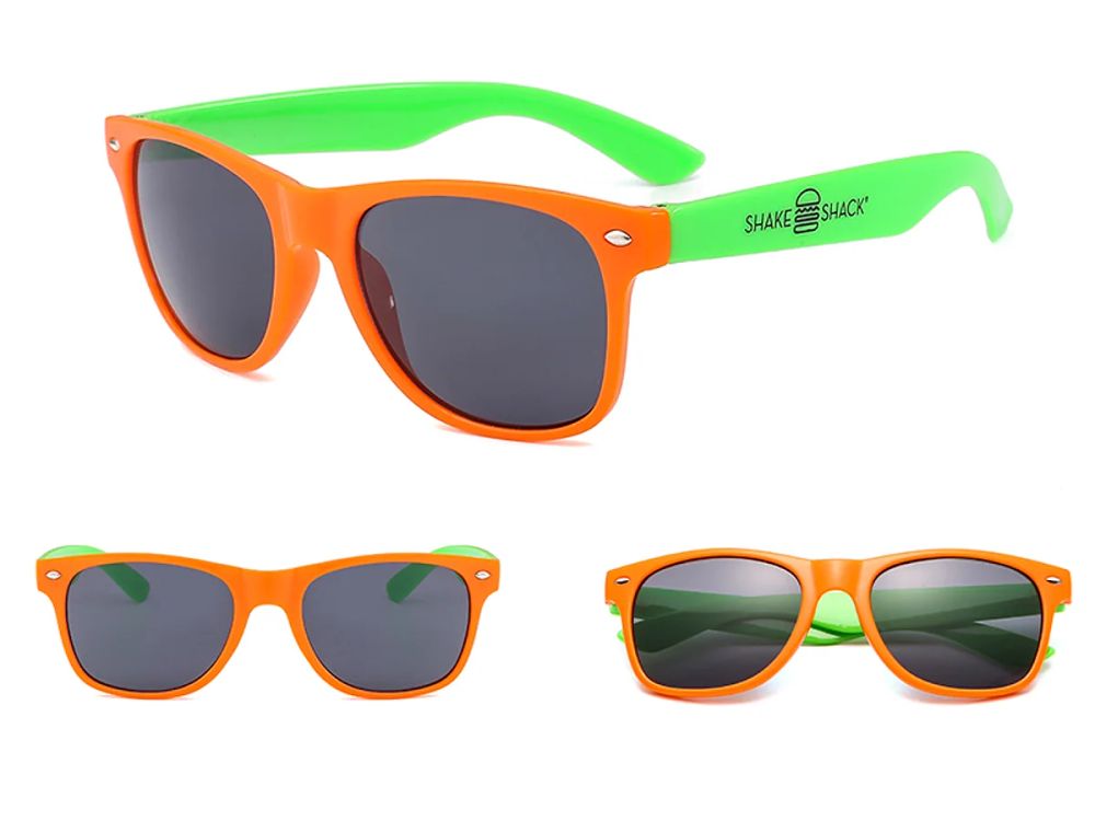 Approved custom sunglasses sample shown from multiple angles