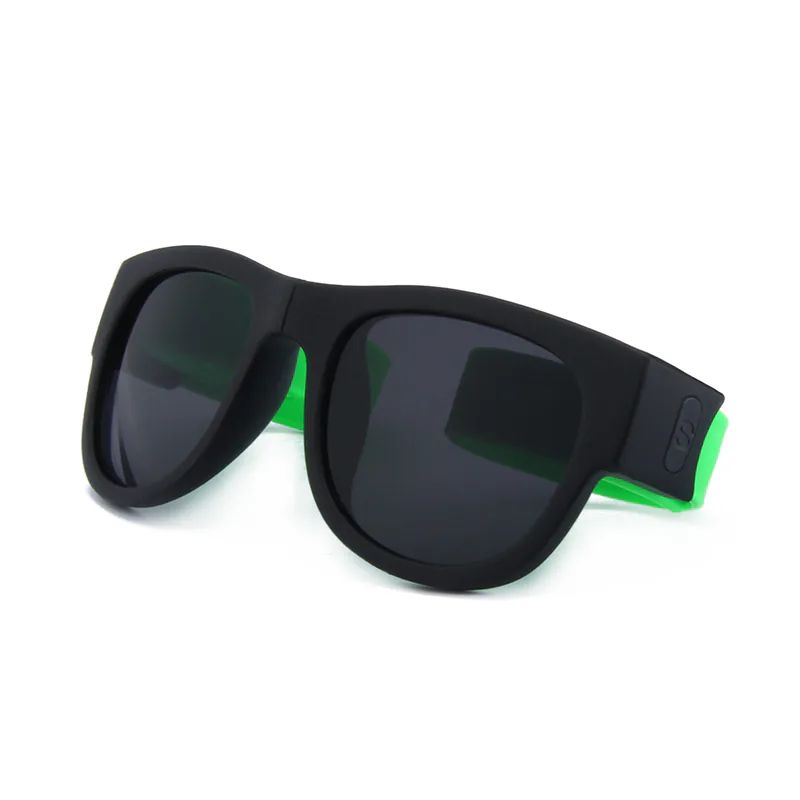 Front view of DM-512 slap sunglasses with the arms folded behind the frame