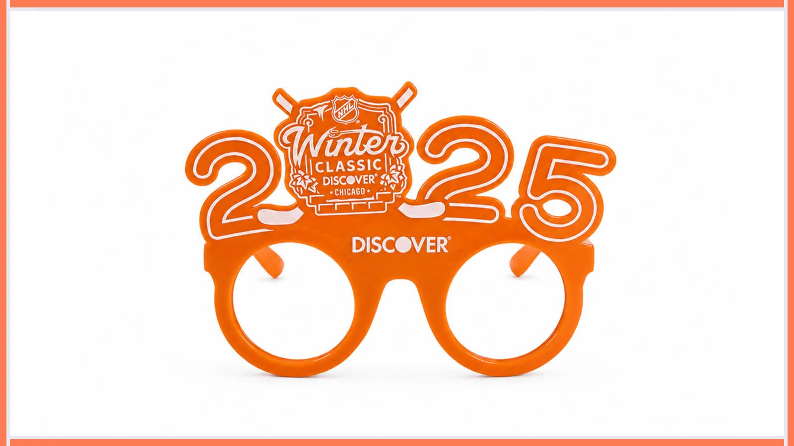 Orange novelty glasses with molded event lettering illustrating custom tooling