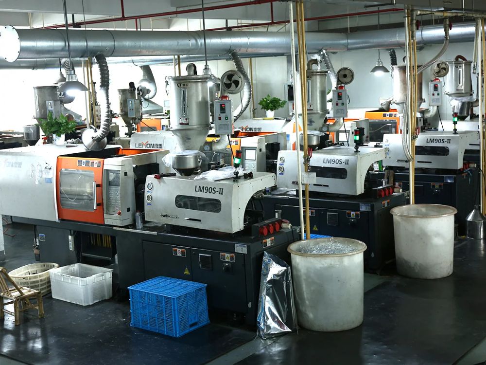 Sunglasses injection molding equipment during production