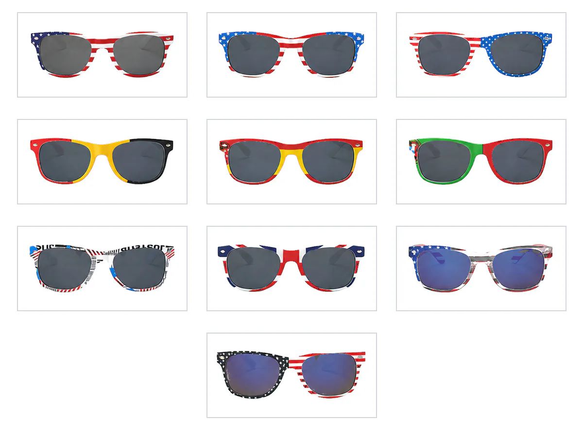 Promotional flag sunglasses produced in ten country designs for a sports-event program