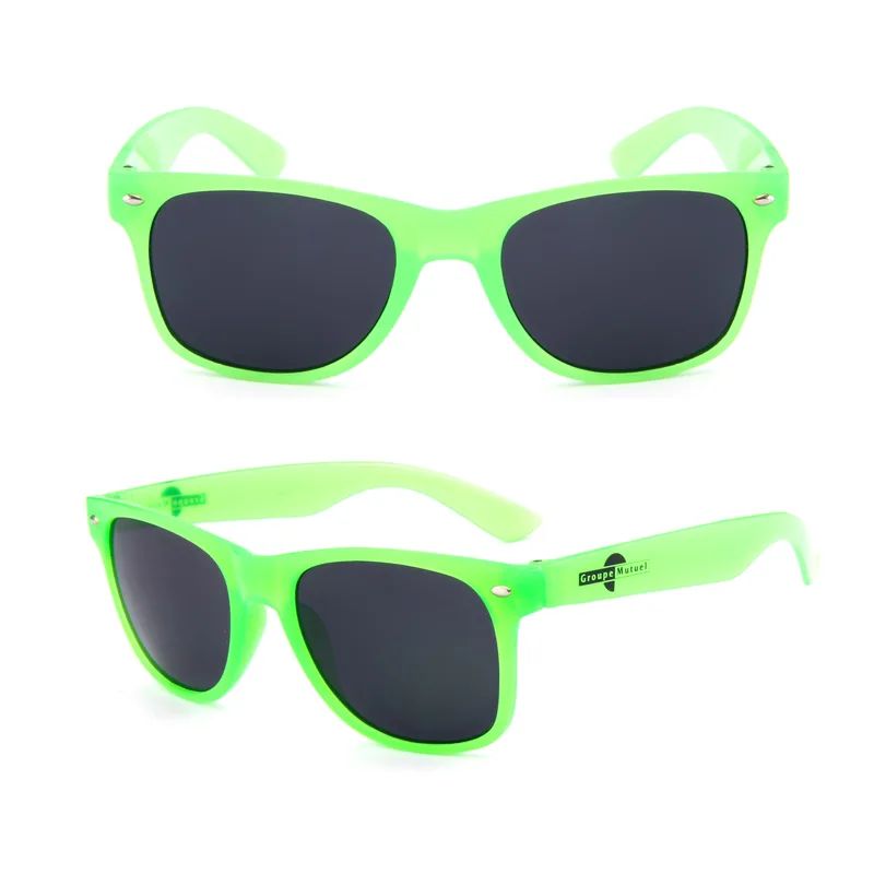 Green glow-in-the-dark sunglasses DM-501 in front and angled views