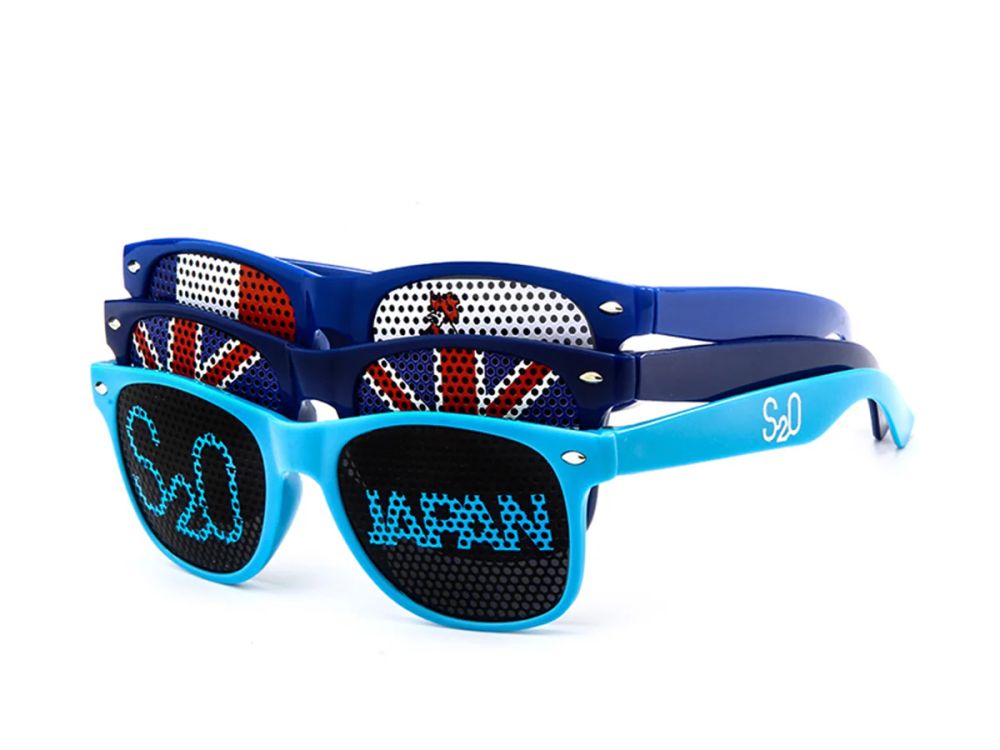 Sticker sunglasses with customized printed lens graphics