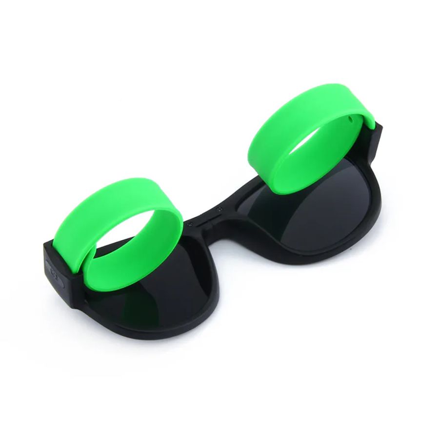 DM-512 sunglasses with both arms curled into wrist-wrap loops