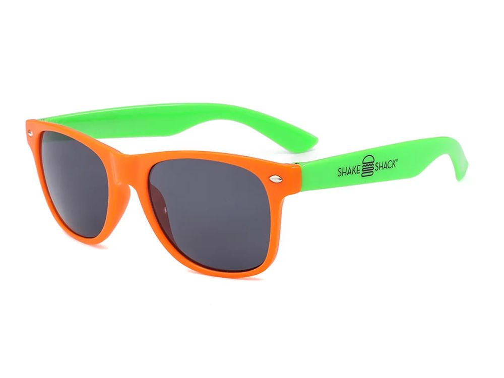 Screen-printed logo on a sunglasses temple