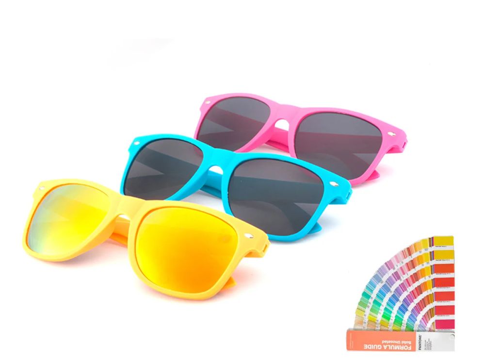 Sunglasses frames shown in custom Pantone colors