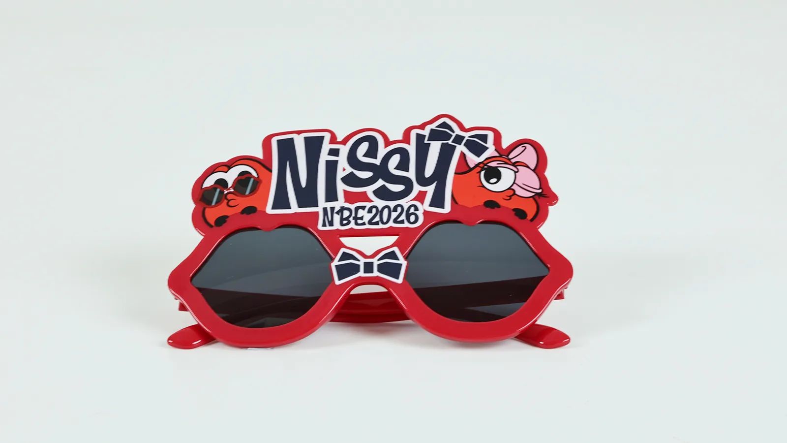 Finished logo-shaped sunglasses manufactured for a Japanese customer